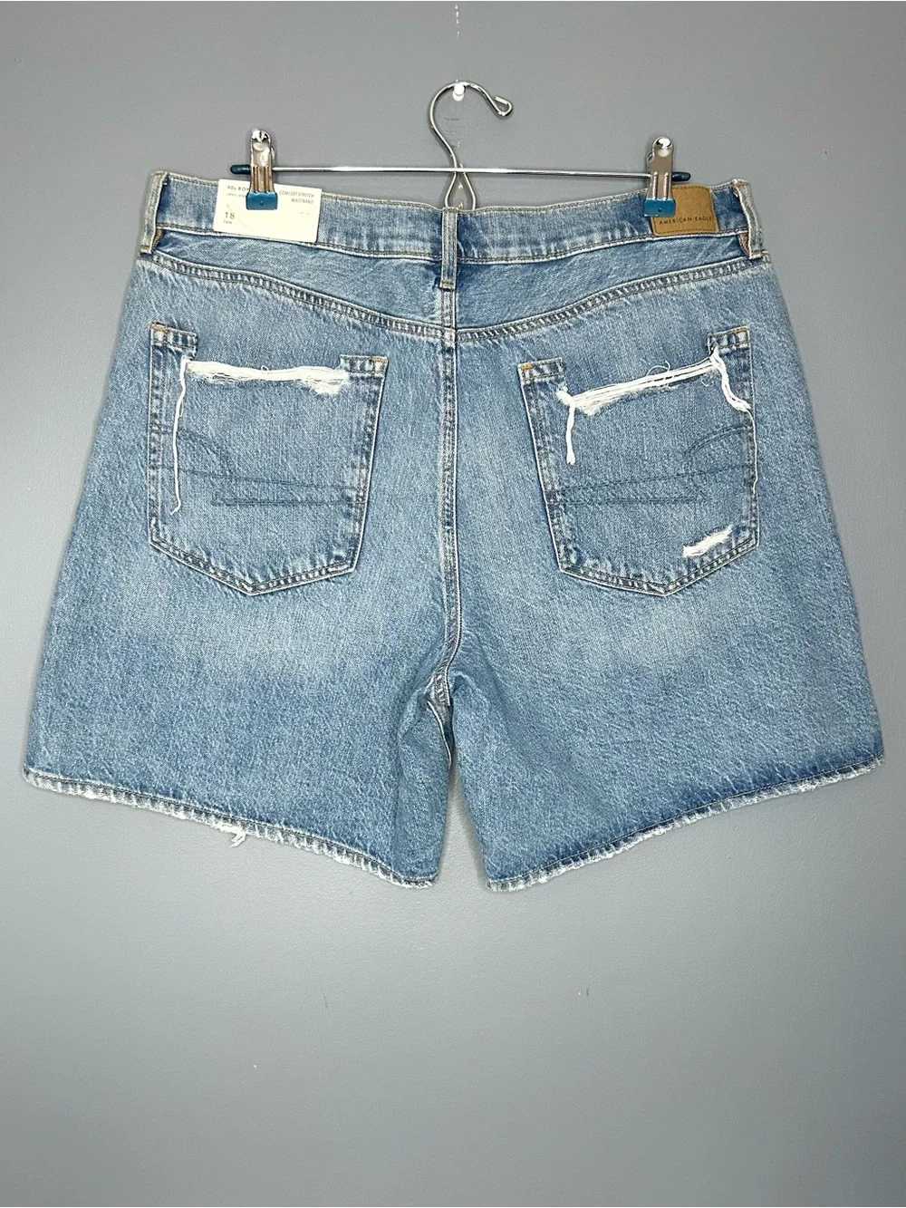 American Eagle Shorts Womens 18 Blue 90s Boyfriend Long Distressed Rips Raw Hem